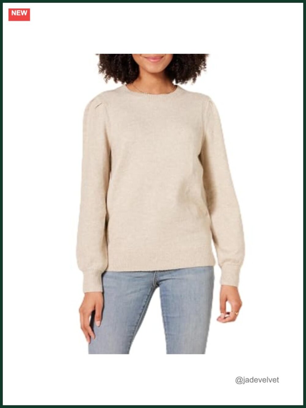 Soft Touch Long Sleeve Pleated Shoulder Crewneck Sweater Pullover
